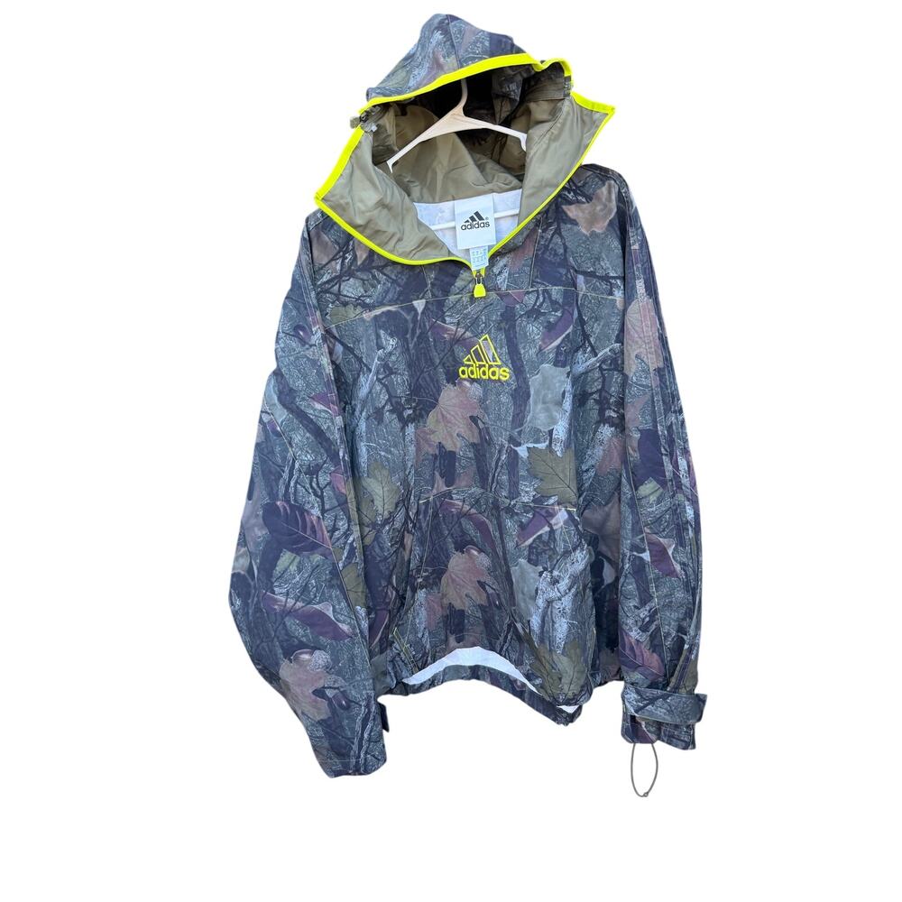 Adidas Men's Camo Jacket Q1 Anorak Olive Strata Removable Hood